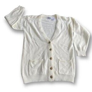 Vintage Basic Editions Cream Grandpa V-neck Cardigan Sz M Unisex Grandpacore 90s